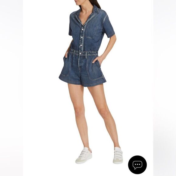 Rag & Bone Miramar Denim Cotton Romper Blue Women’s Size XS - Picture 2 of 14